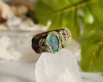 Alternate image for Emerald Leaf Polymer Clay and Stainless Steel Ring