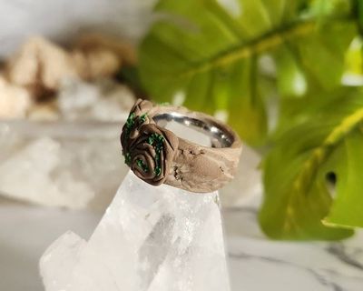 Alternate image for Emerald Leaf Polymer Clay and Stainless Steel Ring