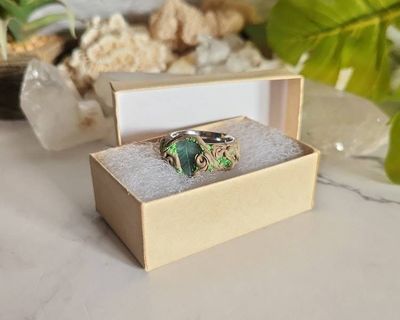 Alternate image for Emerald Leaf Polymer Clay and Stainless Steel Ring