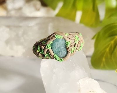 Alternate image for Emerald Leaf Polymer Clay and Stainless Steel Ring