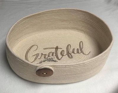 Alternate image for Handcrafted Cotton Rope Catchall Basket with Grateful Embroidery