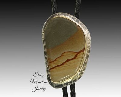 Alternate image for Custom Picture Jasper Wedding Bolo Tie in Nickel Silver & Brass, Unique Handcrafted Bolo Tie, Essential Metals Collection