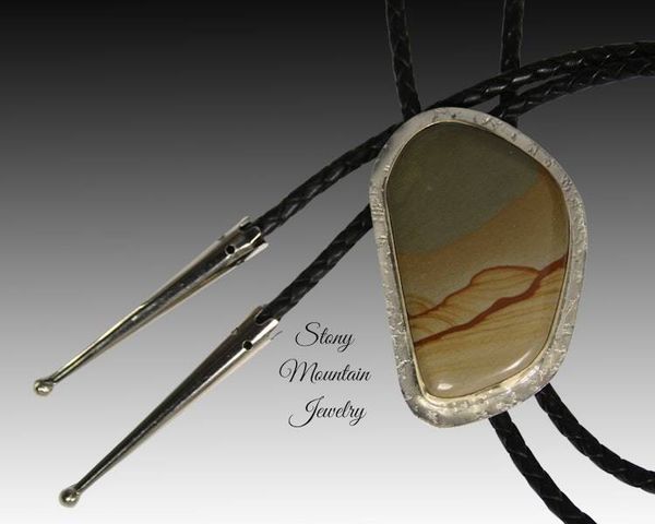 Alternate image for Custom Picture Jasper Wedding Bolo Tie in Nickel Silver & Brass, Unique Handcrafted Bolo Tie, Essential Metals Collection
