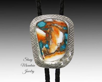 Alternate image for Custom Spiny Oyster Turquoise Bolo Tie in Nickel Silver, Unique Handcrafted Wedding Bolo Tie