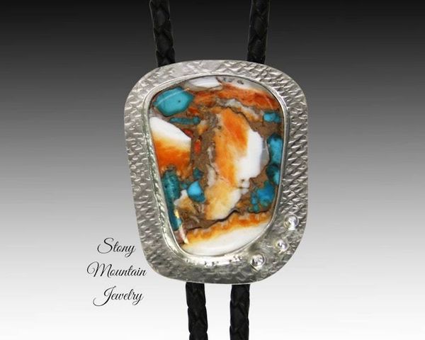 Alternate image for Custom Spiny Oyster Turquoise Bolo Tie in Nickel Silver, Unique Handcrafted Wedding Bolo Tie Necklace