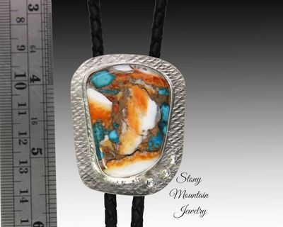 Alternate image for Custom Spiny Oyster Turquoise Bolo Tie in Nickel Silver, Unique Handcrafted Wedding Bolo Tie