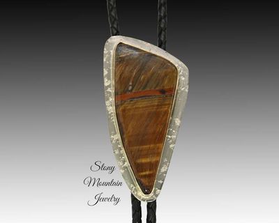Alternate image for Custom Tiger Eye Wedding Bolo Tie in Nickel Silver & Brass, Unique Handcrafted Bolo Tie, Essential Metals Collection