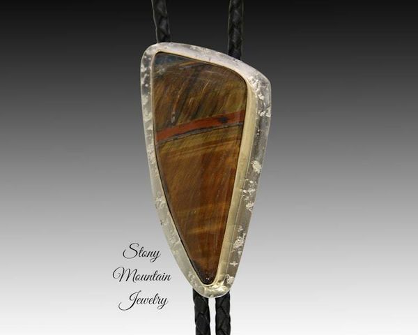 Alternate image for Custom Tiger Eye Wedding Bolo Tie in Nickel Silver & Brass, Unique Handcrafted Bolo Tie Necklace, Essential Metals Collection
