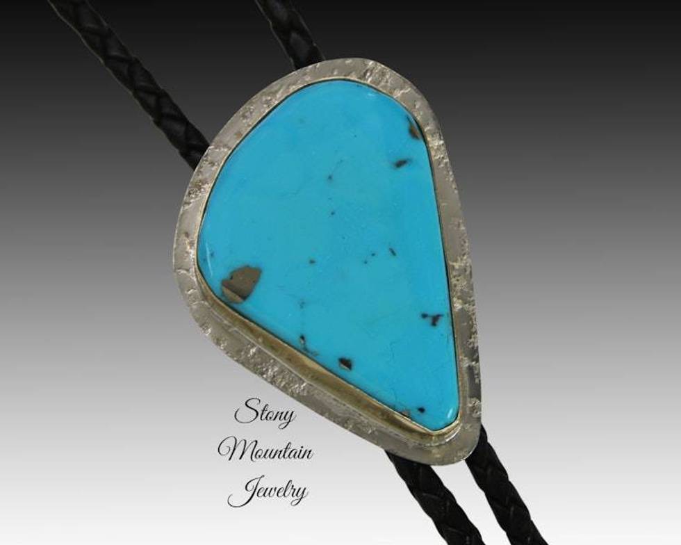 Custom Turquoise Wedding Bolo Tie in Nickel Silver & Brass, Unique Handcrafted Bolo Tie, Essential Metals Collection