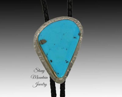 Alternate image for Custom Turquoise Wedding Bolo Tie in Nickel Silver & Brass, Unique Handcrafted Bolo Tie, Essential Metals Collection