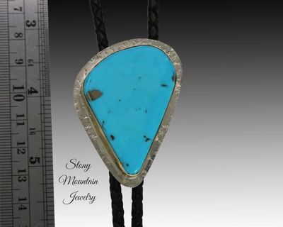 Alternate image for Custom Turquoise Wedding Bolo Tie in Nickel Silver & Brass, Unique Handcrafted Bolo Tie, Essential Metals Collection