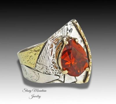 Primary image for Unique Rio Grande Citrine Ring, Contemporary Mixed Metal Mine Cut Dark Citrine Ring, Wide Sophisticated Gemstone Cocktail Ring