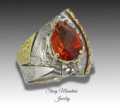 Alternate image for Unique Rio Grande Citrine Ring, Contemporary Mixed Metal Mine Cut Dark Citrine Ring, Wide Sophisticated Gemstone Cocktail Ring