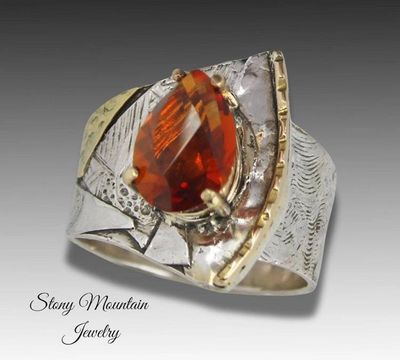 Alternate image for Unique Rio Grande Citrine Ring, Contemporary Mixed Metal Mine Cut Dark Citrine Ring, Wide Sophisticated Gemstone Cocktail Ring