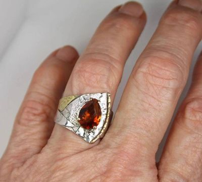 Alternate image for Unique Rio Grande Citrine Ring, Contemporary Mixed Metal Mine Cut Dark Citrine Ring, Wide Sophisticated Gemstone Cocktail Ring
