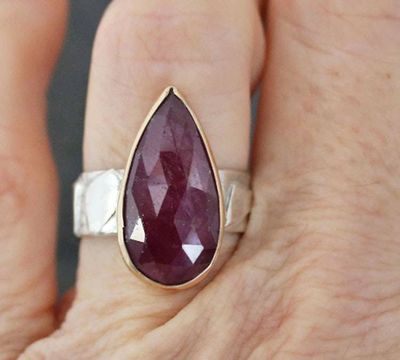 Alternate image for Rose Cut Ruby Ring, Contemporary Modern Ruby Cocktail Ring, One of a Kind Mixed Metal Designer Ring, Unique Large Wide Statement Ring