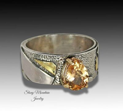Alternate image for Imperial Topaz Ring, Genuine Precious Topaz Mixed Metal Ring, Rare Ouro Preto Imperial Topaz Wide Wedding Ring, November Birthstone Size 8