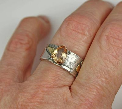 Alternate image for Imperial Topaz Ring, Genuine Precious Topaz Mixed Metal Ring, Rare Ouro Preto Imperial Topaz Wide Wedding Ring, November Birthstone Size 8