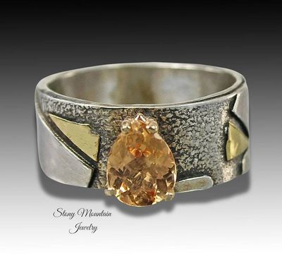 Alternate image for Imperial Topaz Ring, Genuine Precious Topaz Mixed Metal Ring, Rare Ouro Preto Imperial Topaz Wide Wedding Ring, November Birthstone Size 8