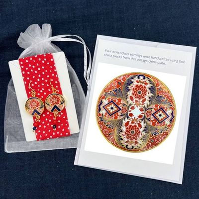 Alternate image for Antique Royal Crown Derby Imari China Earrings, Broken China Jewelry Gift for Her