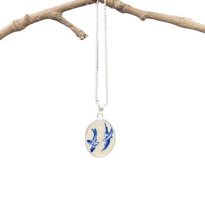 Alternate image for Vintage Blue Willow China Love Birds Necklace Gift for Her 20th Anniversary