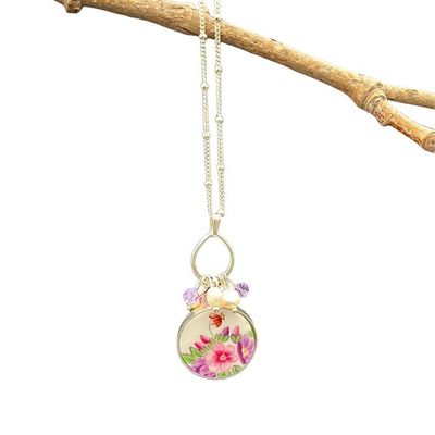 Alternate image for Broken China Jewelry Necklace handmade with Antique Rose China, Thoughtful China Anniversary Gift for Wife
