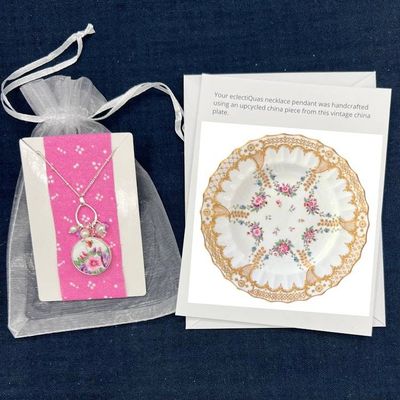 Alternate image for Broken China Jewelry Necklace handmade with Antique Rose China, Thoughtful China Anniversary Gift for Wife