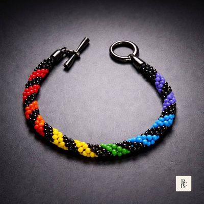 Alternate image for One Spectrum Pride Kumihimo Beaded Bracelet – Rainbow Helix