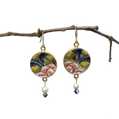 Alternate image for Japanese Imari Porcelain Earrings upcycled with Vintage Imari Ware, Eclectic Birthday Gift for Her