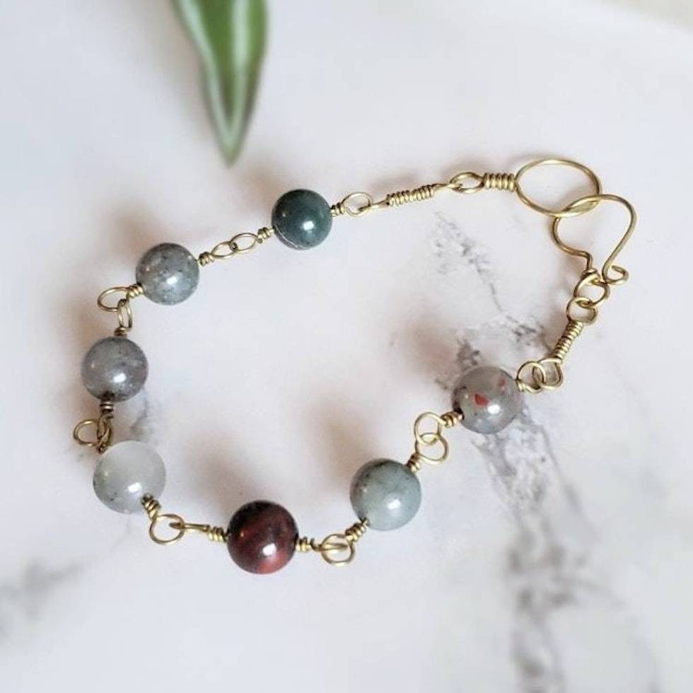 Bloodstone Brass Gemstone Bracelet