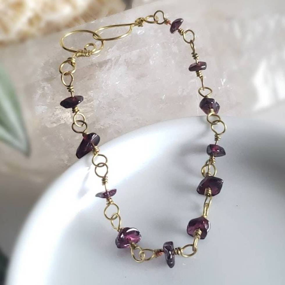 Garnet Brass Bracelet