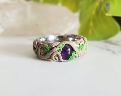 Alternate image for Amethyst Polymer Clay and Stainless Steel Ring