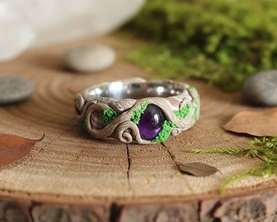 Alternate image for Amethyst Polymer Clay and Stainless Steel Ring