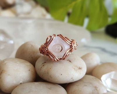Alternate image for Chalcedony Rose Copper Wire Wrapped Ring