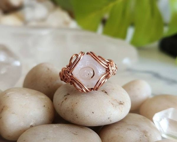 Alternate image for Chalcedony Rose Copper Wire Wrapped Ring