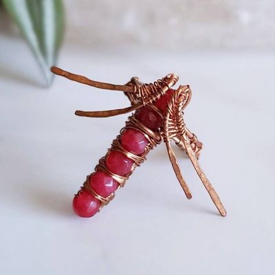 Alternate image for Ruby Dragonfly Copper Wire Wrapped Ring