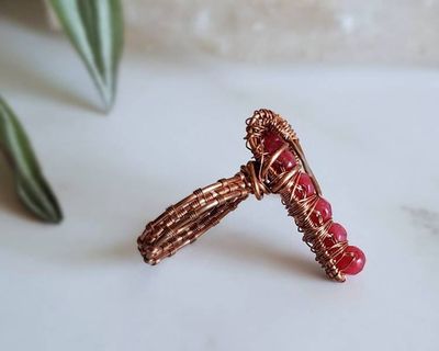 Alternate image for Ruby Dragonfly Copper Wire Wrapped Ring