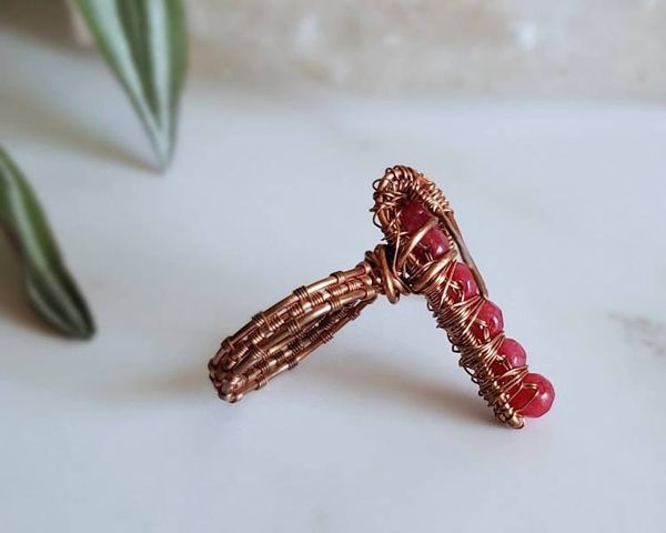 Alternate image for Ruby Dragonfly Copper Wire Wrapped Ring
