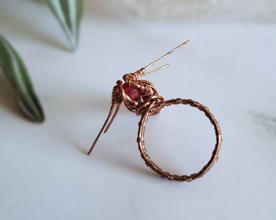 Alternate image for Ruby Dragonfly Copper Wire Wrapped Ring