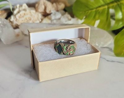 Alternate image for Emerald Leaf Polymer Clay and Stainless Steel Ring