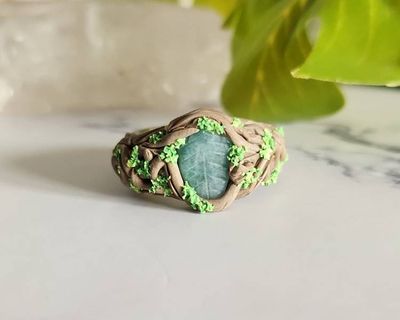 Alternate image for Emerald Leaf Polymer Clay and Stainless Steel Ring