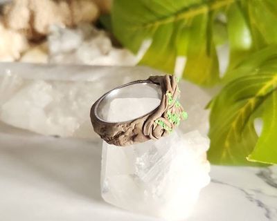 Alternate image for Emerald Leaf Polymer Clay and Stainless Steel Ring