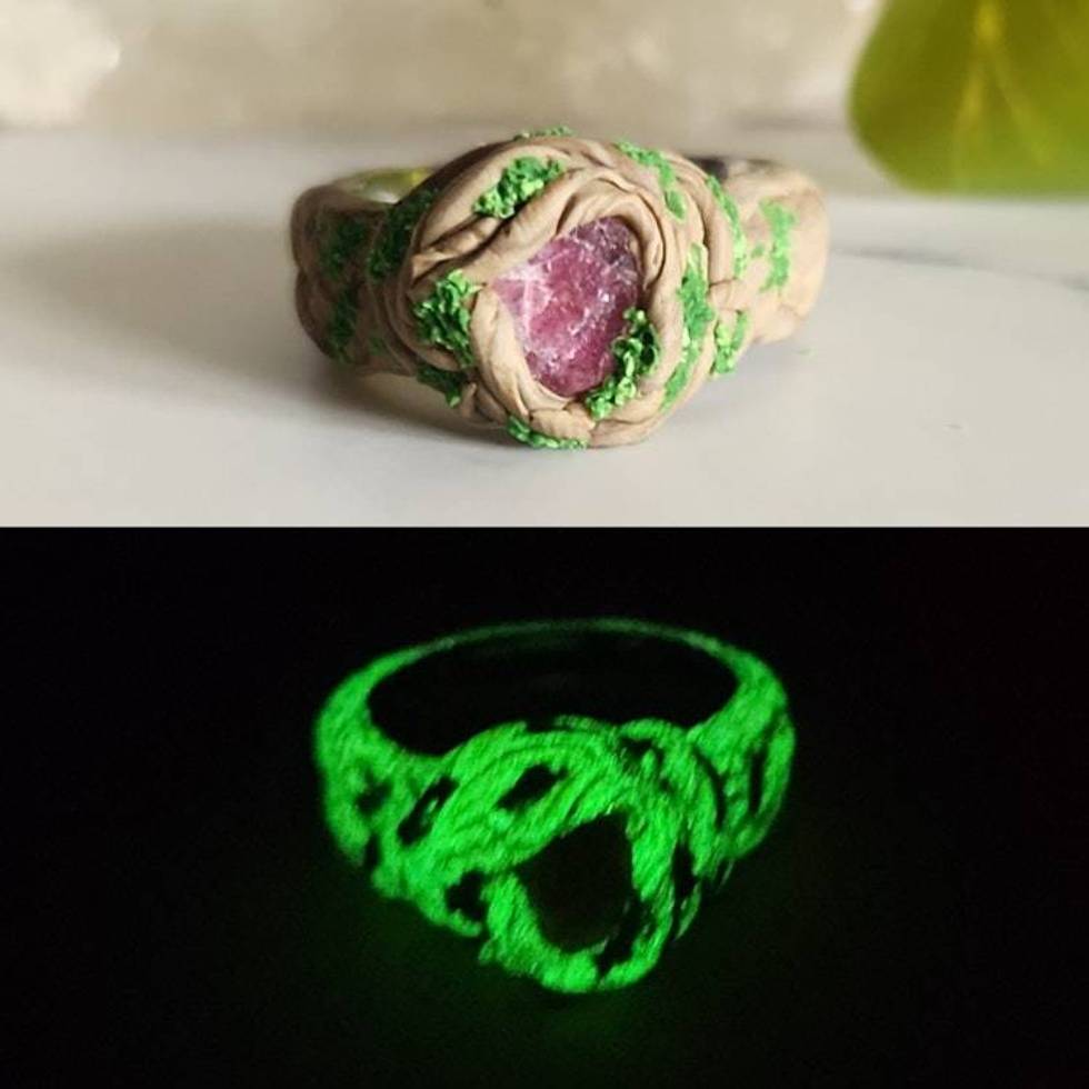 Pink Tourmaline Polymer Clay and Stainless Steel Ring