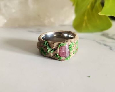 Alternate image for Pink Tourmaline Polymer Clay and Stainless Steel Ring