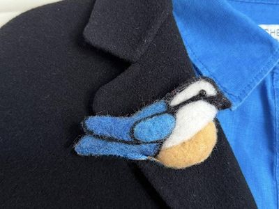 Alternate image for Needle Felted Bluebird Brooch, Handmade wool bird, Pinfeather™ Bird Pin