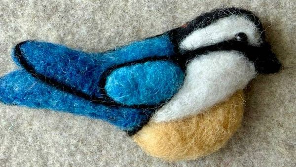 Alternate image for Needle Felted Bluebird Brooch, Handmade wool bird, Pinfeather™  Bird Pin