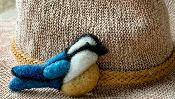 Alternate image for Needle Felted Bluebird Brooch, Handmade wool bird, Pinfeather™  Bird Pin