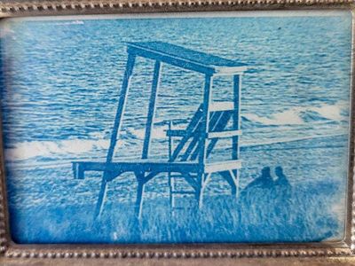 Alternate image for Handcrafted Lifeguard Tower Framed Cyanotype in Antiqued Silver Frame