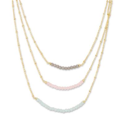 Alternate image for Gold-Plated Chalcedony and Rose Quartz Pendant Necklace Color Vibration