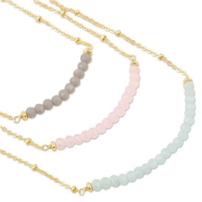 Alternate image for Gold-Plated Chalcedony and Rose Quartz Pendant Necklace Color Vibration